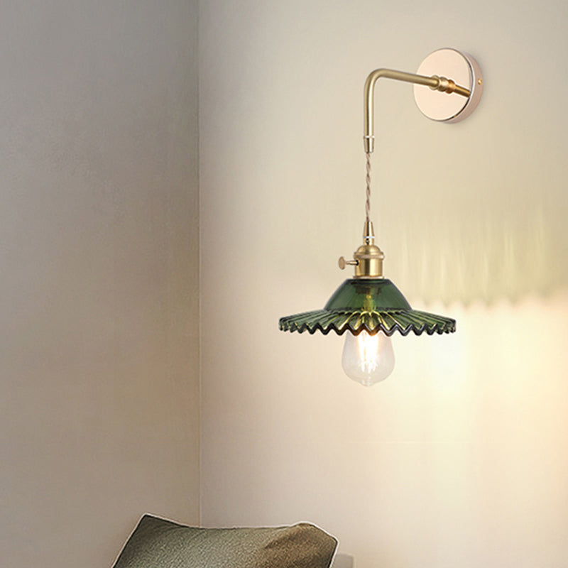Shaded Glass Wall Light Fixture Vintage Single-Bulb Bedside Wall Mounted Lamp in Gold | Stornfield
