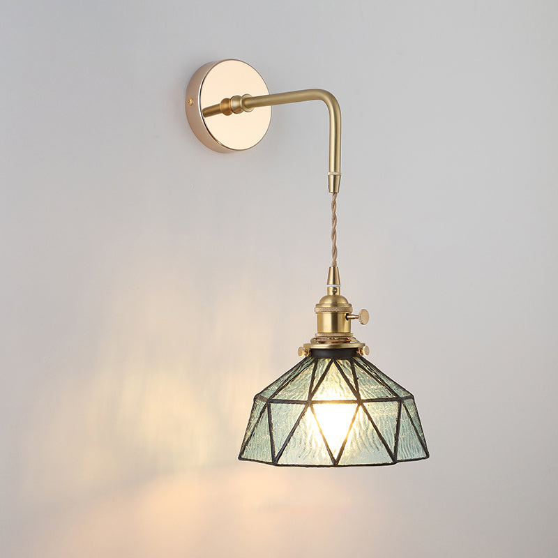 Shaded Glass Wall Light Fixture Vintage Single-Bulb Bedside Wall Mounted Lamp in Gold | Stornfield