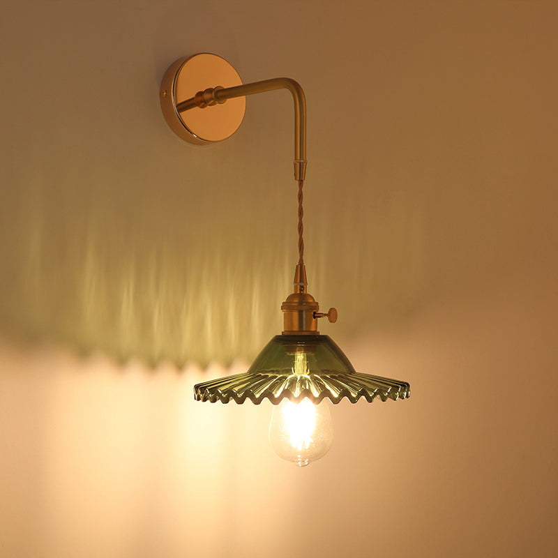 Shaded Glass Wall Light Fixture Vintage Single-Bulb Bedside Wall Mounted Lamp in Gold | Stornfield