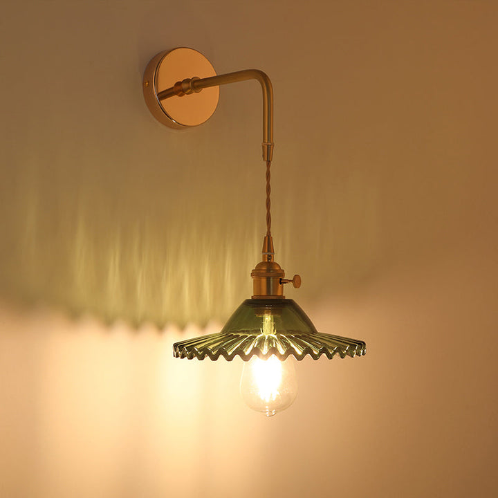 Shaded Glass Wall Light Fixture Vintage Single-Bulb Bedside Wall Mounted Lamp in Gold | Stornfield