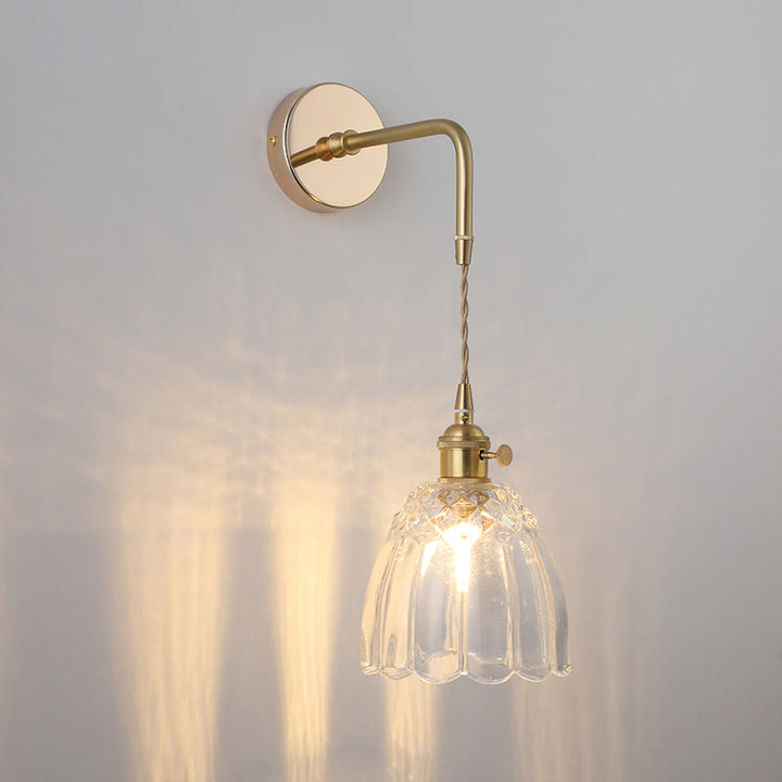 Shaded Glass Wall Light Fixture Vintage Single-Bulb Bedside Wall Mounted Lamp in Gold | Stornfield