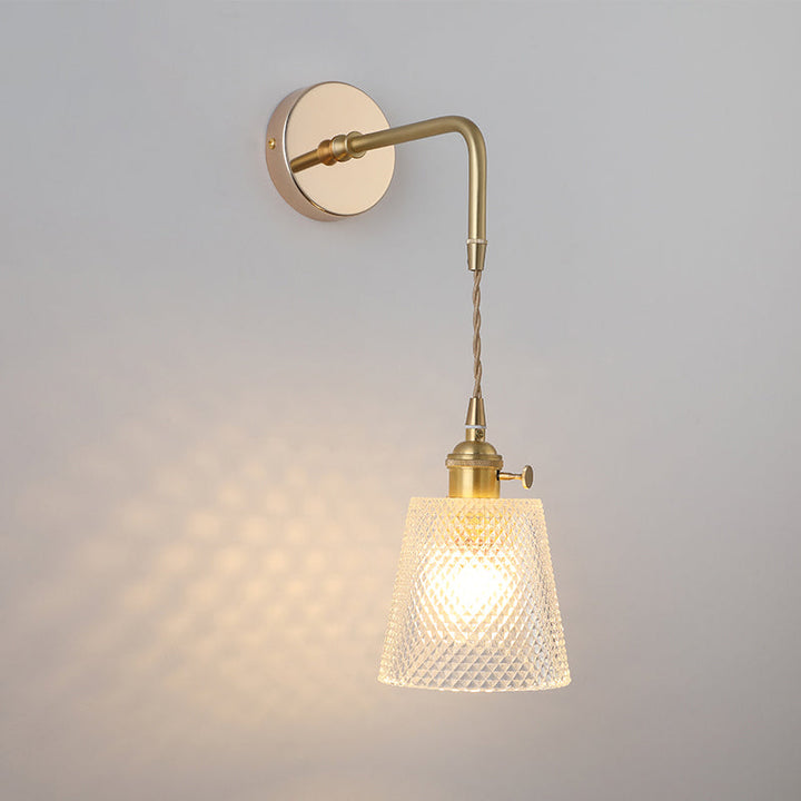 Shaded Glass Wall Light Fixture Vintage Single-Bulb Bedside Wall Mounted Lamp in Gold | Stornfield