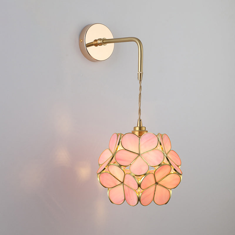 Shaded Glass Wall Light Fixture Vintage Single-Bulb Bedside Wall Mounted Lamp in Gold | Stornfield