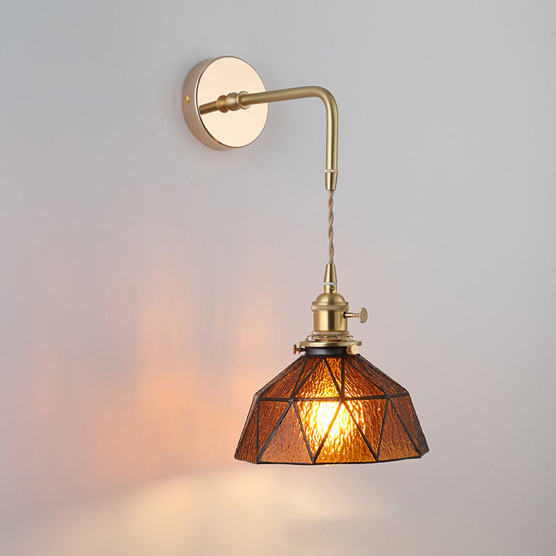 Shaded Glass Wall Light Fixture Vintage Single-Bulb Bedside Wall Mounted Lamp in Gold | Stornfield