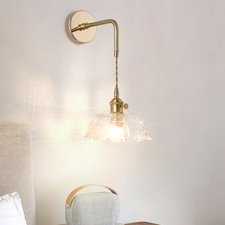 Shaded Glass Wall Light Fixture Vintage Single-Bulb Bedside Wall Mounted Lamp in Gold | Stornfield