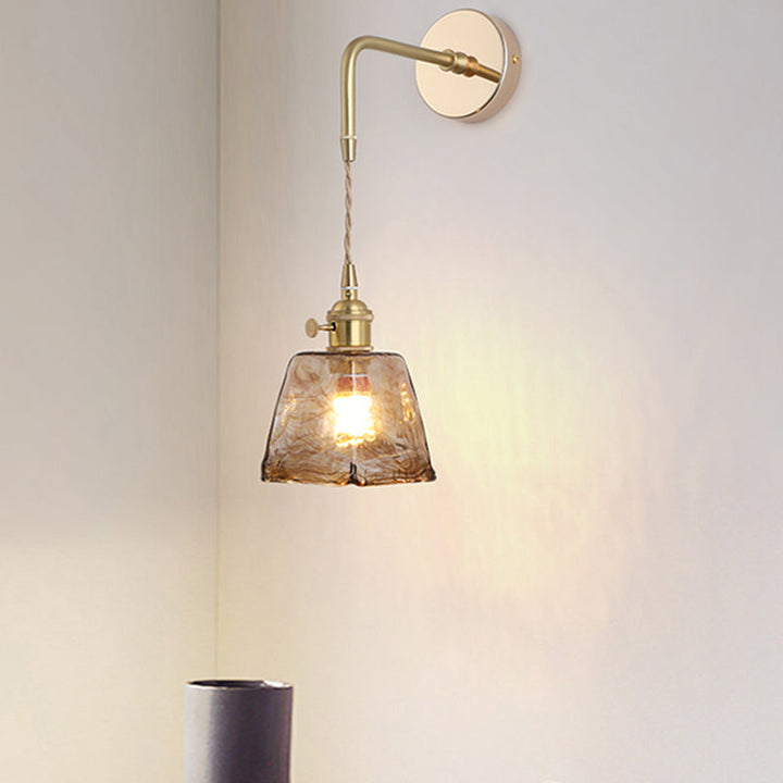 Shaded Glass Wall Light Fixture Vintage Single-Bulb Bedside Wall Mounted Lamp in Gold | Stornfield