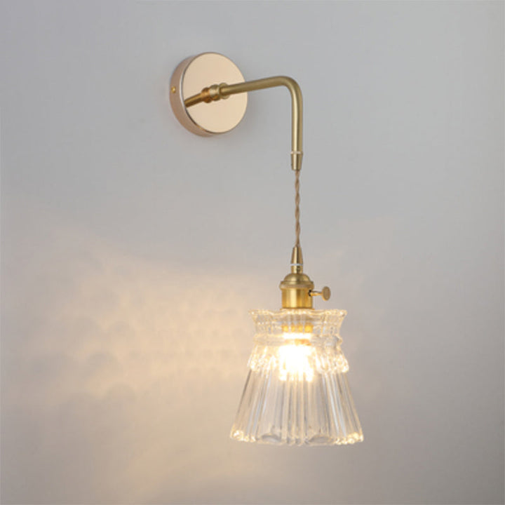 Shaded Glass Wall Light Fixture Vintage Single-Bulb Bedside Wall Mounted Lamp in Gold | Stornfield