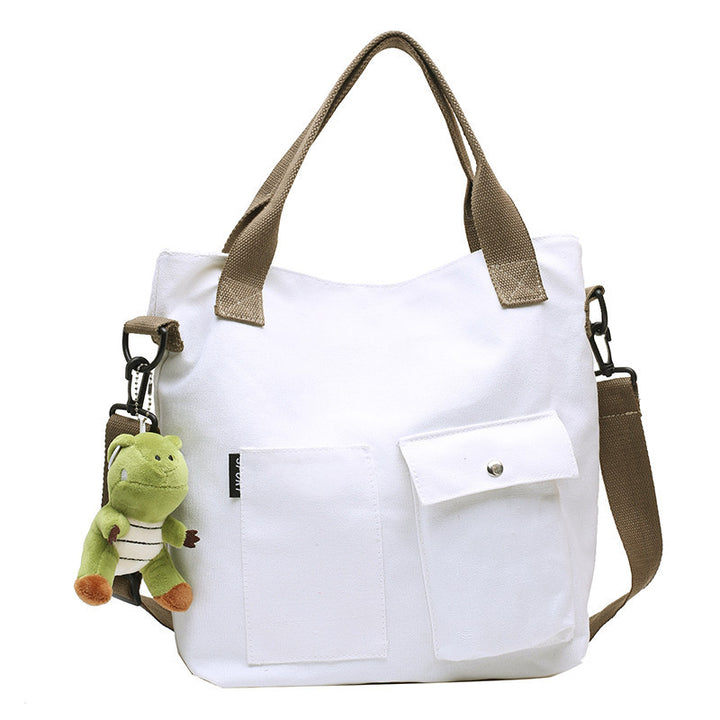 Versatile Tote Bag with Decorative Plush Keychain