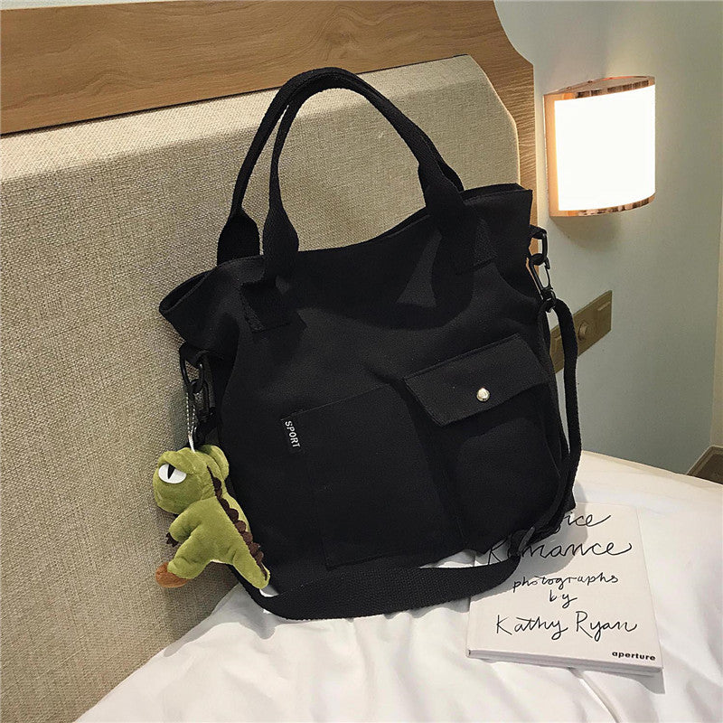 Versatile Tote Bag with Decorative Plush Keychain