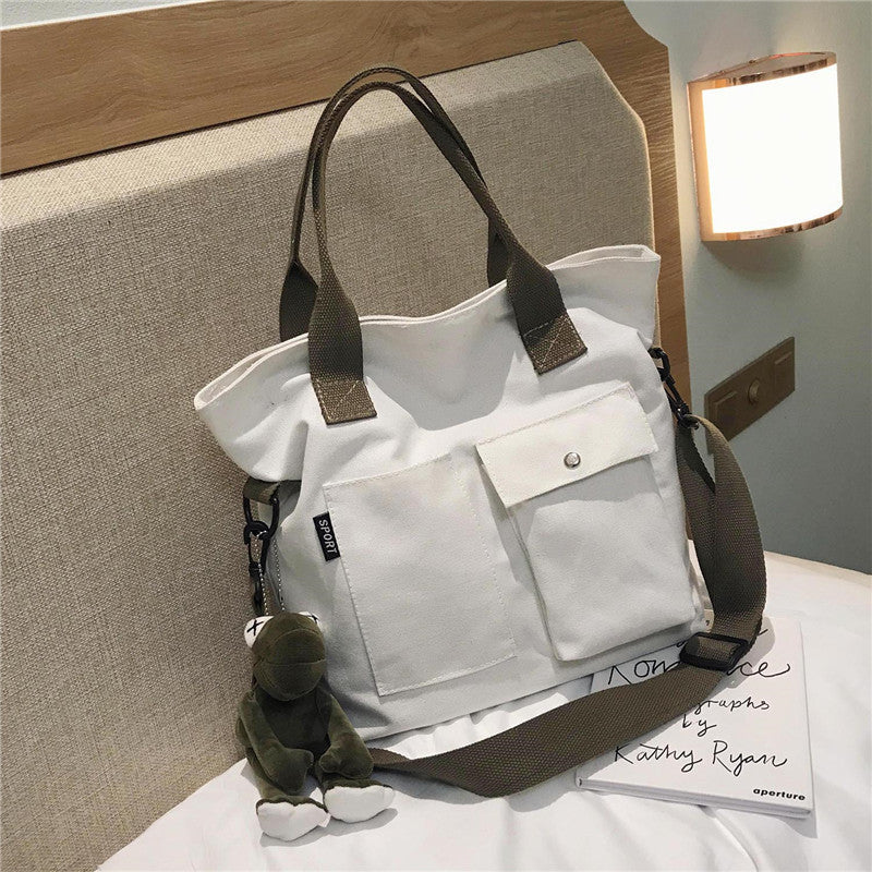 Versatile Tote Bag with Decorative Plush Keychain