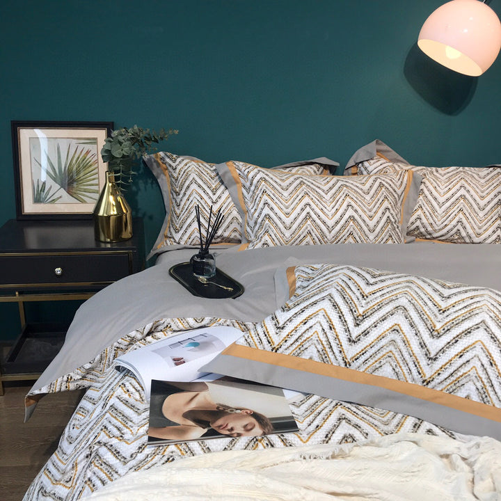 Houndstooth Plaid Reversible Duvet Cover Bedding Set with Solid Sateen Back & Envelope Shams