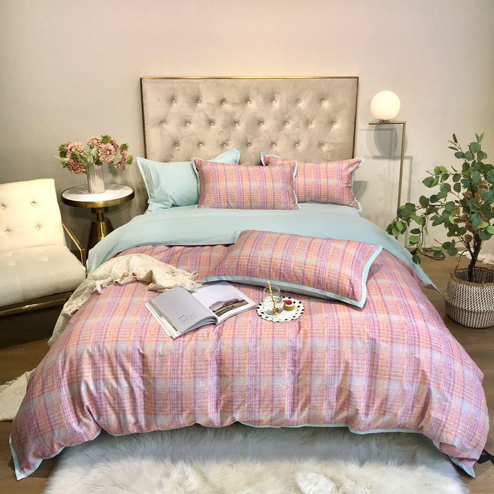 Houndstooth Plaid Reversible Duvet Cover Bedding Set with Solid Sateen Back & Envelope Shams