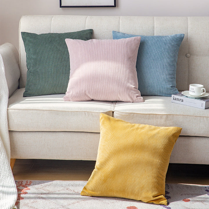 Cord cushion cover with velvety ribbed texture and concealed zipper