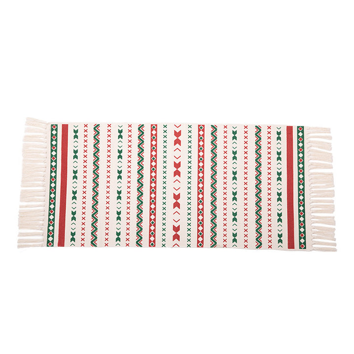 Flat-woven runner rug with Nordic Christmas pattern, tassels and cotton blend Stornfield