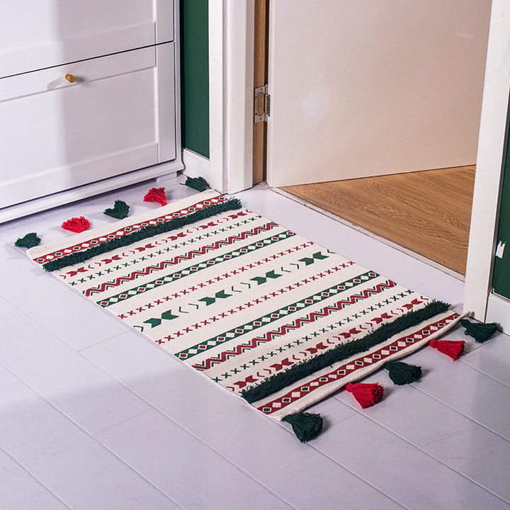 Flat-woven runner rug with Nordic Christmas pattern, tassels and cotton blend Stornfield