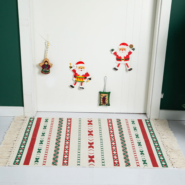 Flat-woven runner rug with Nordic Christmas pattern, tassels and cotton blend Stornfield