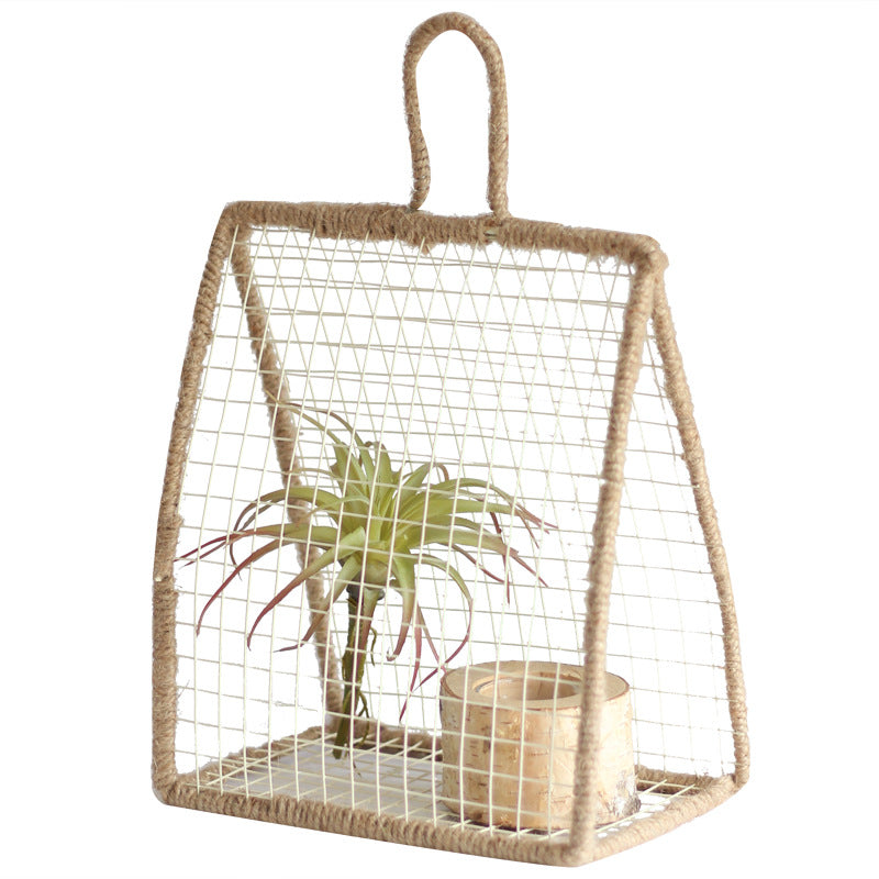 Decorative plant holder made of wire and natural fiber Stornfield