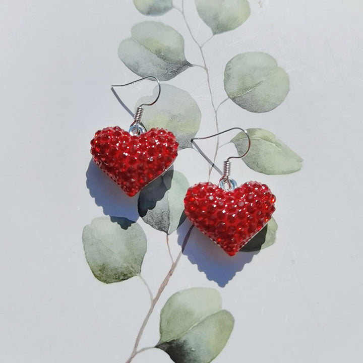 Heart-Shaped Crystal-Embellished Dangle Earrings Stornfield