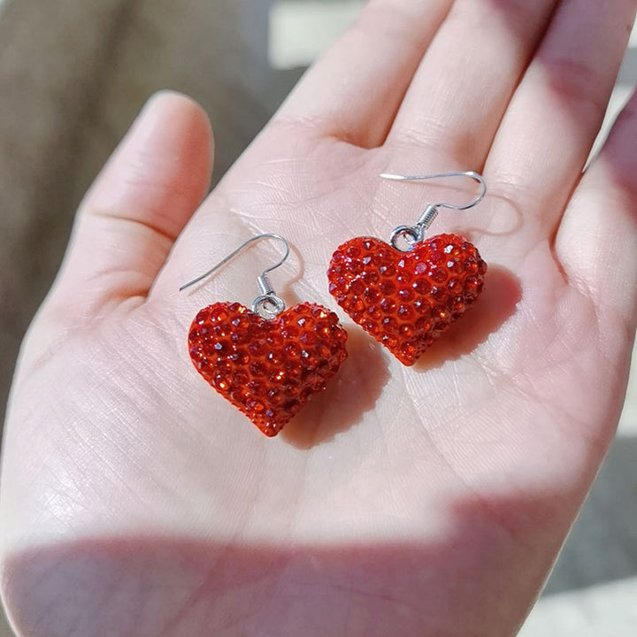 Heart-Shaped Crystal-Embellished Dangle Earrings Stornfield