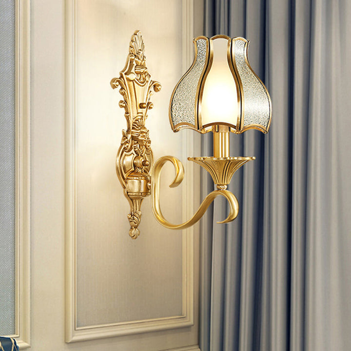 Brass Bud Wall Mount Light Traditional Beveled Glass Living Room Wall Light Fixture | Stornfield