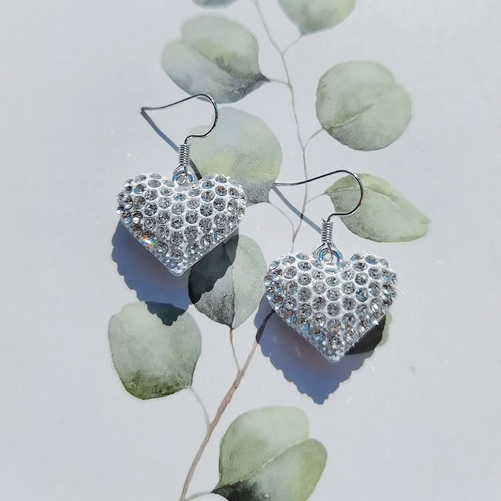 Heart-Shaped Crystal-Embellished Dangle Earrings Stornfield