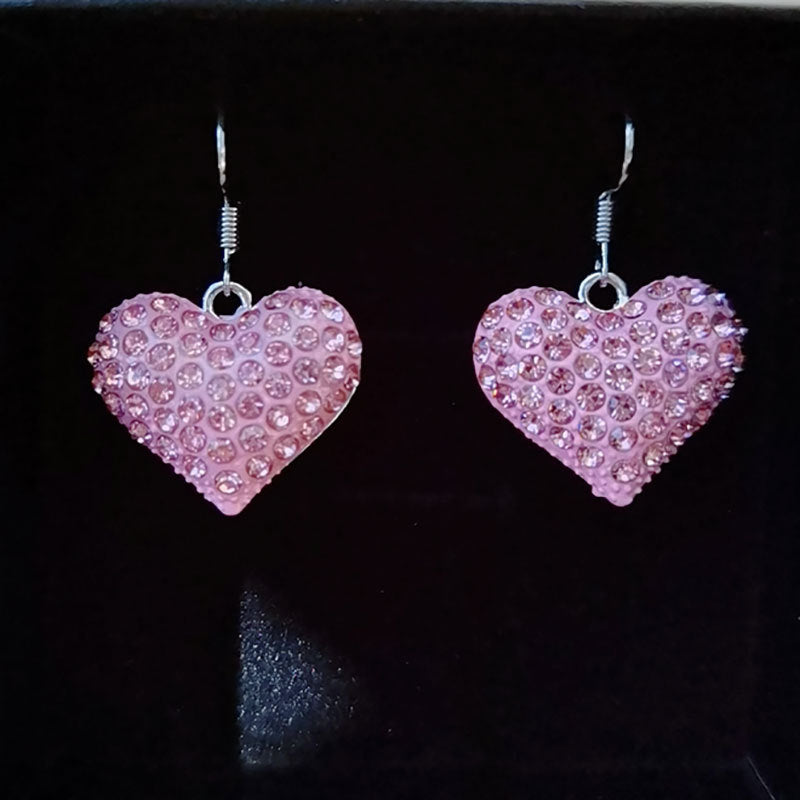 Heart-Shaped Crystal-Embellished Dangle Earrings Stornfield