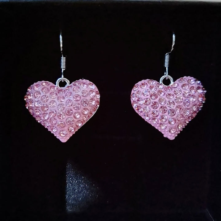 Heart-Shaped Crystal-Embellished Dangle Earrings Stornfield