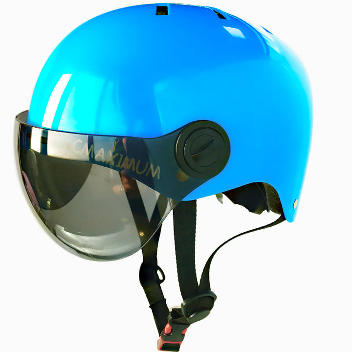 urban bicycle helmet with integrated tinted visor and adjustable chin strap Stornfield