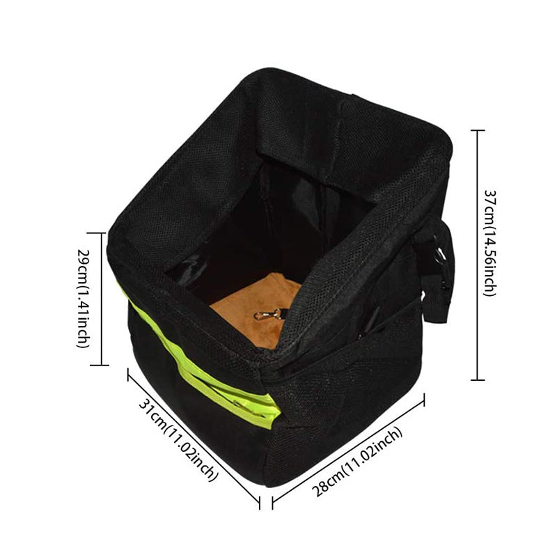 front-mount urban bike pet carrier basket with high-visibility strip padded foam walls quick-release mount and internal safety leash Stornfield