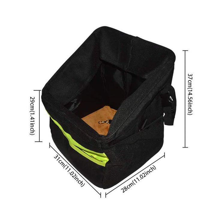 front-mount urban bike pet carrier basket with high-visibility strip padded foam walls quick-release mount and internal safety leash Stornfield