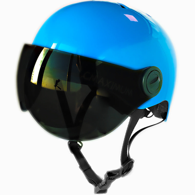 urban bicycle helmet with integrated tinted visor and adjustable chin strap Stornfield