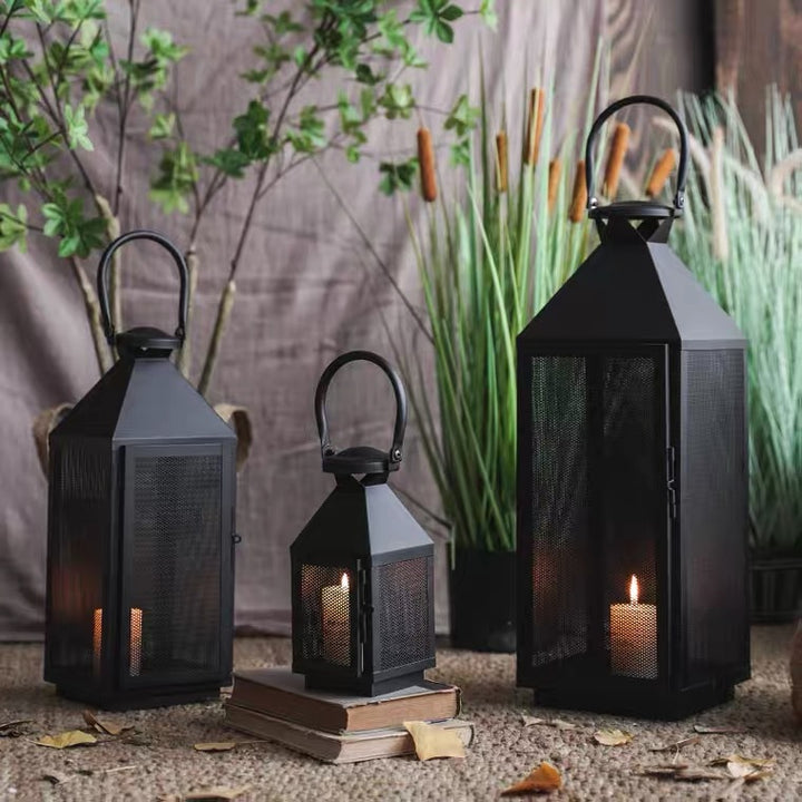 Decorative Mesh Metal Candle Lantern Trio with Hinged Door and Carry Handle Stornfield
