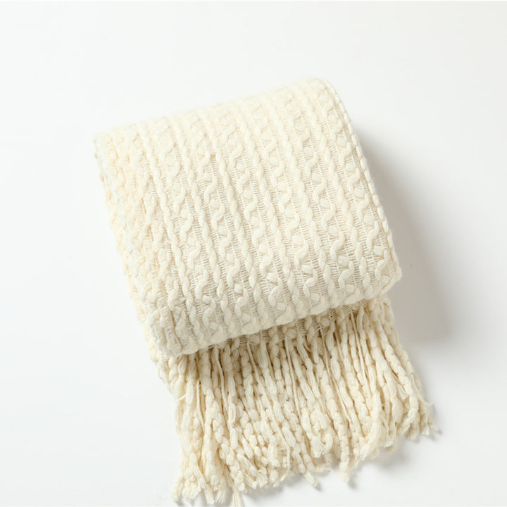 Cozy Textured Fringe Throw Blanket