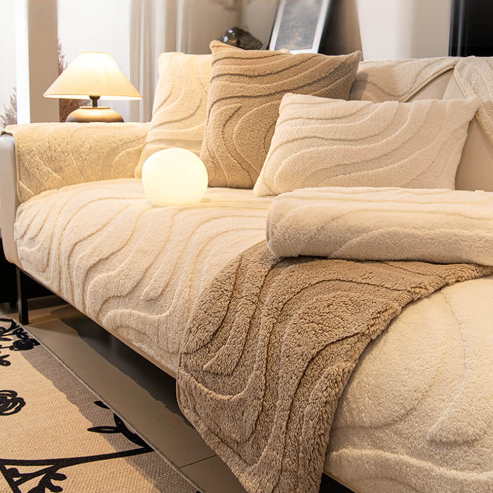 Warm Plush Curved Jacquard Non-Slip Sofa Protector Cover | Stornfield