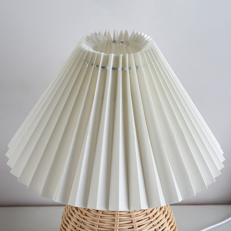 Stornfield | RattaLume Nordic LED Table Lamp | Woven Rattan and Foldable Fabric Lampshade | Ambient Light | Bedroom Decor