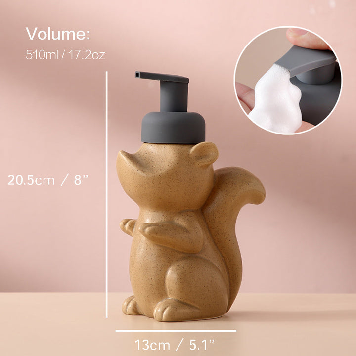 Stornfield | Ceramic Soap Dispenser, Squirrel Foaming Pump Bottle for Bathroom, Animal Design, Reusable Refillable Lotion Pump for Bathroom Kitchen, 510ml/17.2oz