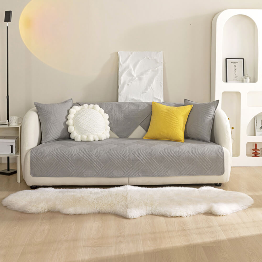 Minimalist All-Season Solid Cotton Geometric Couch Cover | Stornfield