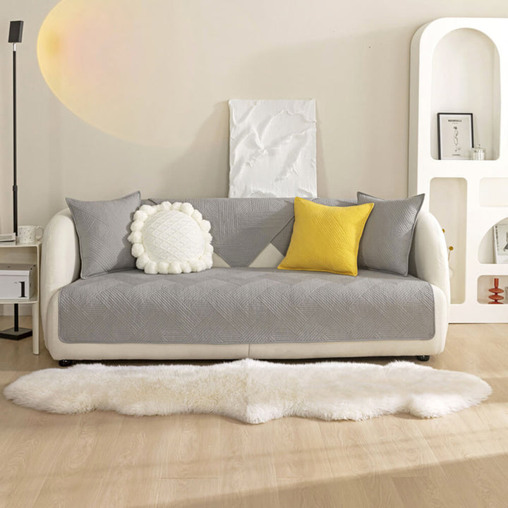 Minimalist All-Season Solid Cotton Geometric Couch Cover | Stornfield
