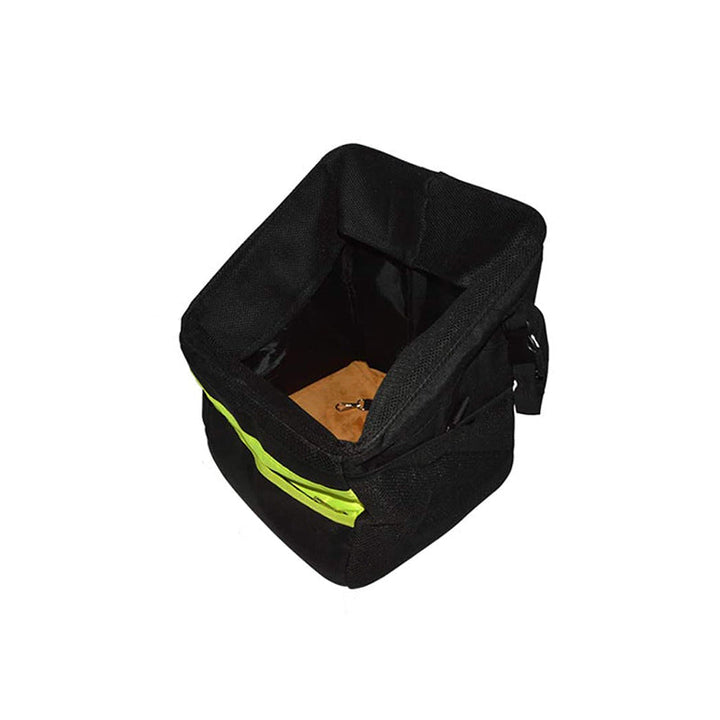 front-mount urban bike pet carrier basket with high-visibility strip padded foam walls quick-release mount and internal safety leash Stornfield