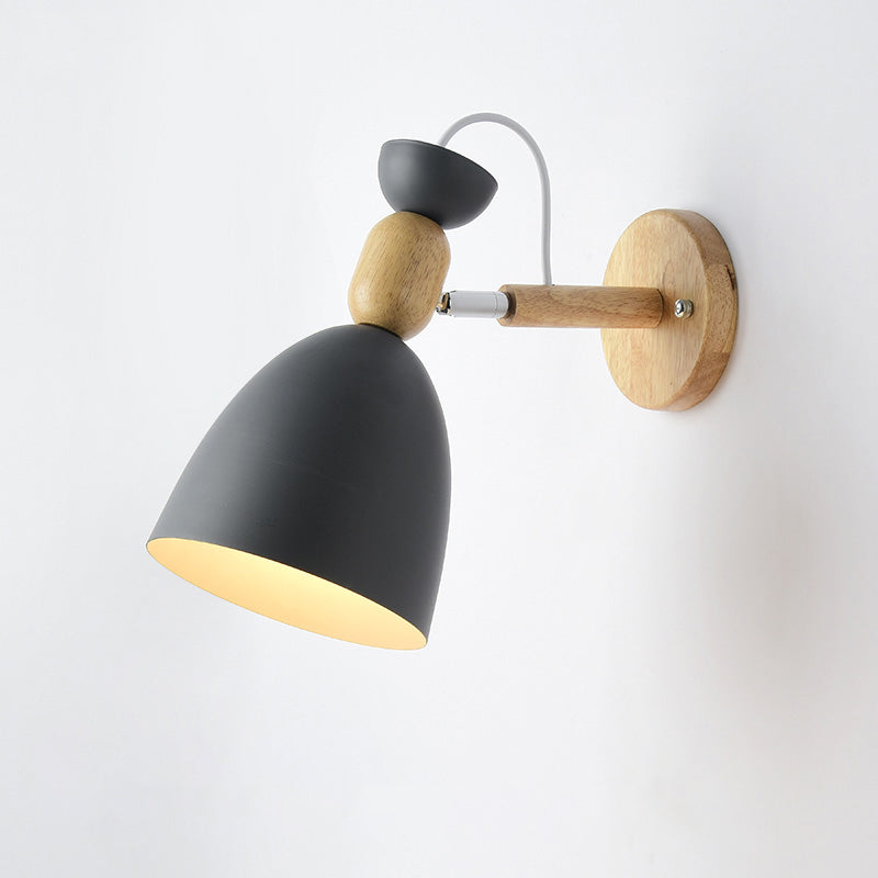 Swivel Shade Kids Bedroom Wall Lamp Metal 1 Bulb Macaron Reading Wall Light with Wood Deco | Stornfield