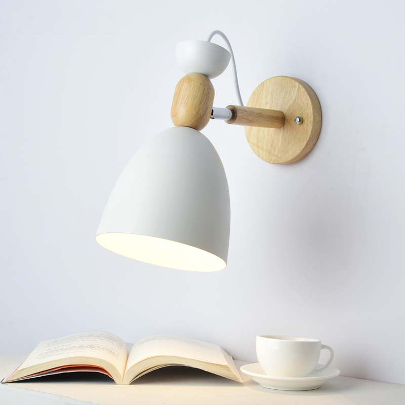 Swivel Shade Kids Bedroom Wall Lamp Metal 1 Bulb Macaron Reading Wall Light with Wood Deco | Stornfield