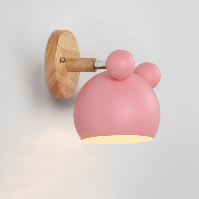 Swivel Shade Kids Bedroom Wall Lamp Metal 1 Bulb Macaron Reading Wall Light with Wood Deco | Stornfield
