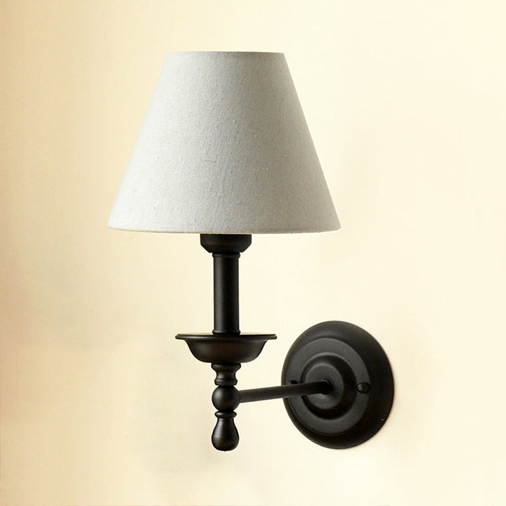 1 Light Metal Wall Light Traditional Gray-Blue/White Fabric Cone Shade Bedroom Sconce Light | Stornfield