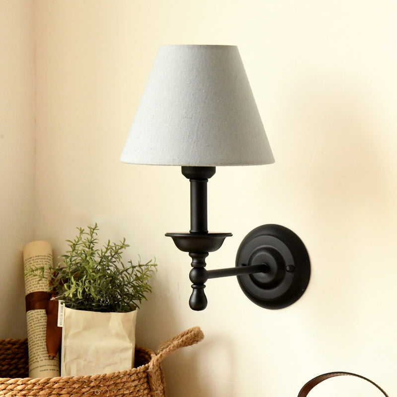 1 Light Metal Wall Light Traditional Gray-Blue/White Fabric Cone Shade Bedroom Sconce Light | Stornfield