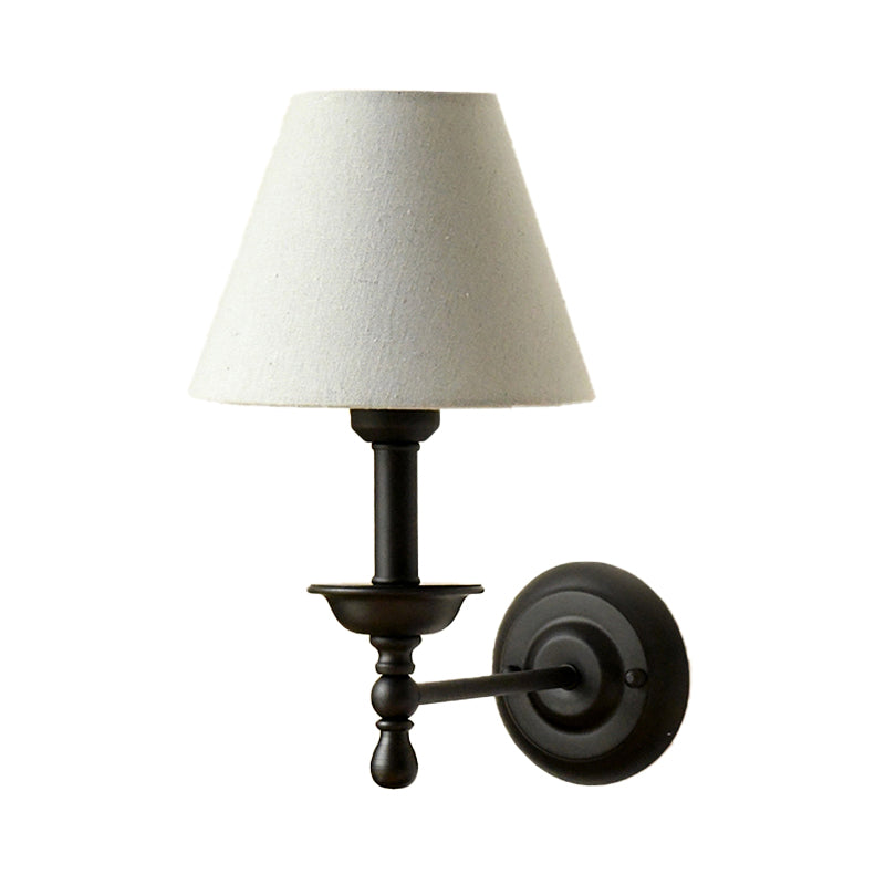 1 Light Metal Wall Light Traditional Gray-Blue/White Fabric Cone Shade Bedroom Sconce Light | Stornfield