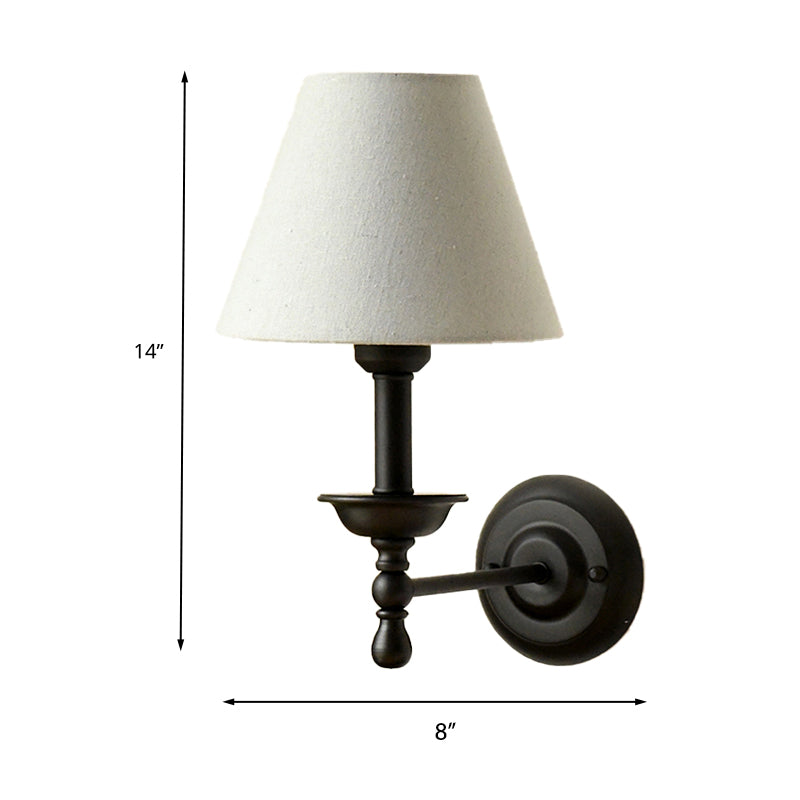 1 Light Metal Wall Light Traditional Gray-Blue/White Fabric Cone Shade Bedroom Sconce Light | Stornfield
