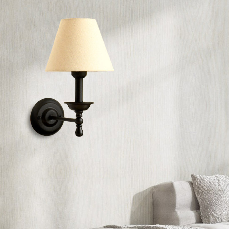 1 Light Metal Wall Light Traditional Gray-Blue/White Fabric Cone Shade Bedroom Sconce Light | Stornfield