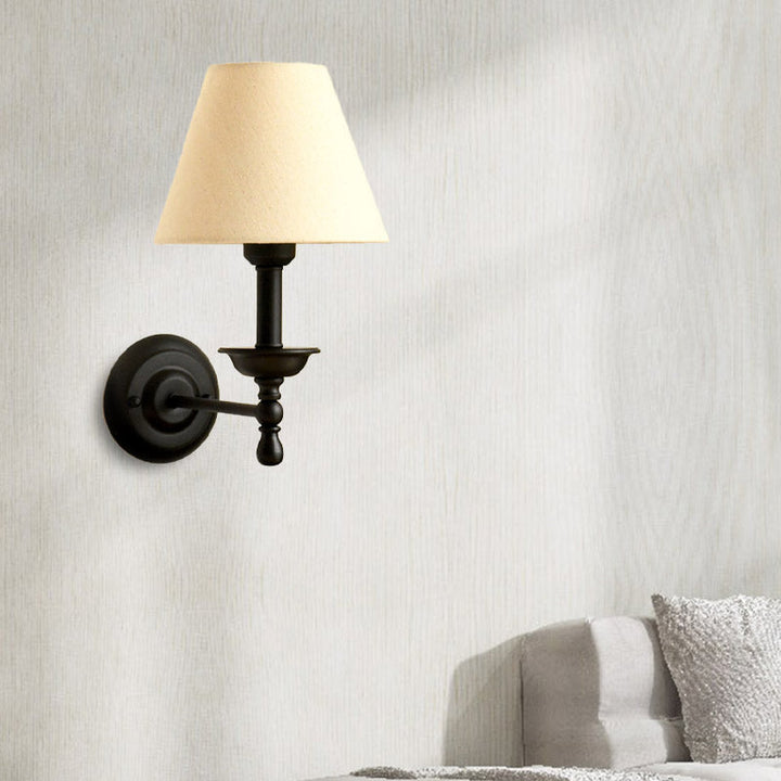 1 Light Metal Wall Light Traditional Gray-Blue/White Fabric Cone Shade Bedroom Sconce Light | Stornfield