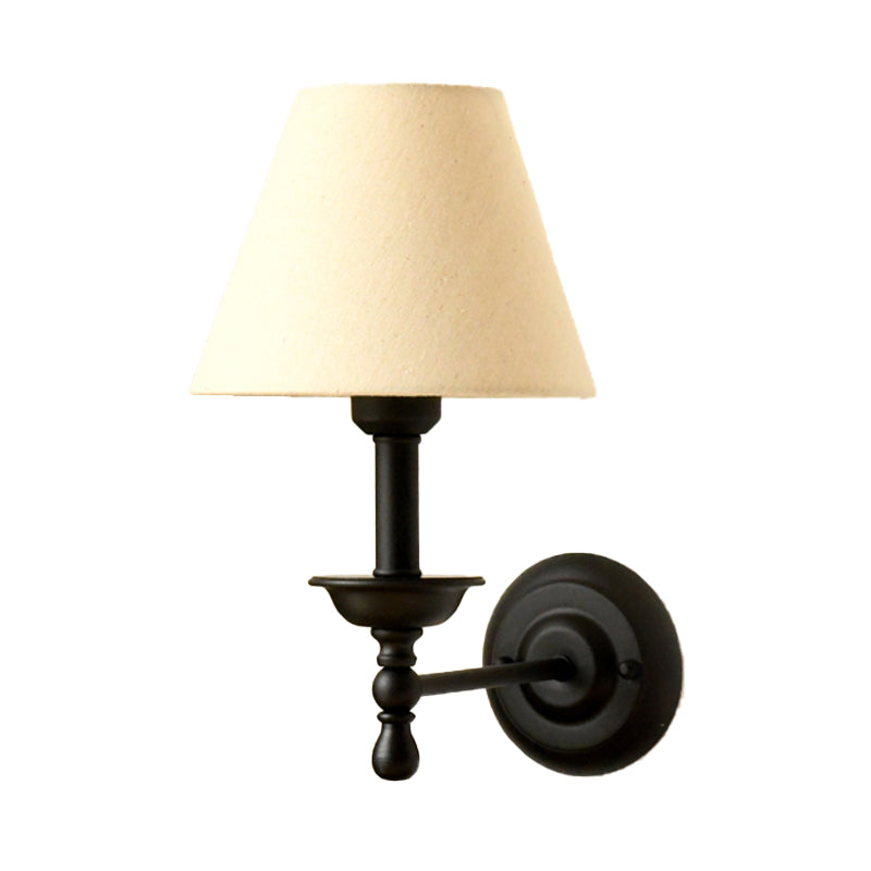 1 Light Metal Wall Light Traditional Gray-Blue/White Fabric Cone Shade Bedroom Sconce Light | Stornfield