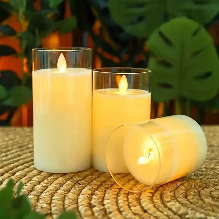 LED candle with remote control & timer in glass design | Stornfield